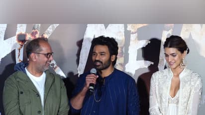 Aanand L Rai (L), Dhanush (C) and Kriti Sanon (R) (Photo: ANI)
