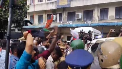 BJP workers staged a protest outside Pathanamthitta General Hospital (Photo/ANI)