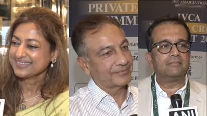 Monu Jain, Partner at Aavishkar Capital (Left), Rajat Tandon, President of IVCA (Middle), Karthik Athreya, Managing Director at Sundaram Alternates (Right) (Photo-ANI)