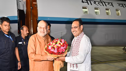 Union Minister Amit Shah and Rajasthan CM Bhajanlal Sharma at Dabok airport (Photo/DIPR Udaipur)