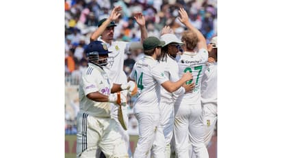 South African team celebrating after Rishabh Pant's wicket (Photo/ANI)