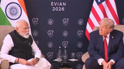 Prime Minister Narendra Modi and US President Donald Trump hold bilateral talks on the sidelines of the G7 Summit in France. (Photo/ANI)
