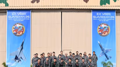Members of the Japanese contingent arrive in Jodhpur for Exercise Veer Guardian 2026 (Photo/X@IAF_MCC)