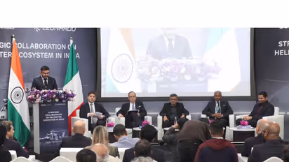 Officials from Adani Defence & Aerospace and Leonardo during the announcement of their strategic collaboration to build a helicopter manufacturing ecosystem in India, in New Delhi. (Photo/ANI)