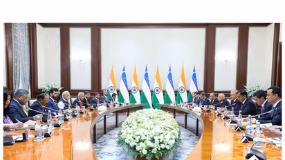 Prime Minister Narendra Modi and Uzbekistan President Shavkat Mirziyoyev during talks (Photo/X@narendramodi)
