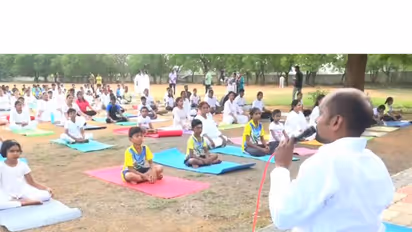 Yoga programme organised at Anna Sports Stadium in Tiruchirappalli, (Photo/ANI)