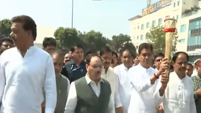 Union Minister JP Nadda participates in torch rally (Photo/ANI)