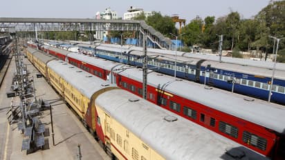 Trains are seen parked at a railway station. (File Photo/ANI)
