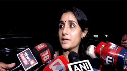 Activist Rahul Easwar’s wife, Deepa, speaks to media in Thiruvananthapuram after alleging unfair police action against him. (Photo/ANI)