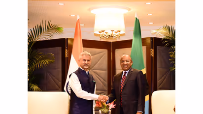 External Affairs Minister S Jaishankar meets Zanzibar President and Chairman of the Revolutionary Council Hussein Ali Mwinyi in New Delhi. (Photo: X/@DrSJaishankar)
