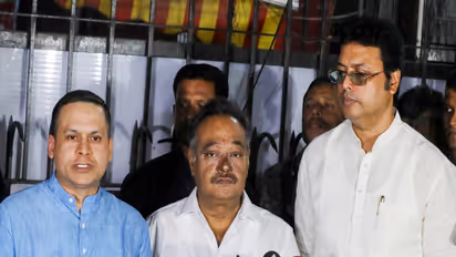 BJP West Bengal State President Samik Bhattacharya with Biplab Dev and Amit Malviya (Photo/ANI)