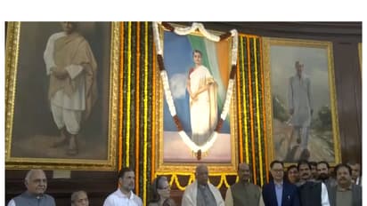 Lok Sabha Speaker Om Birla with other parliamentarians at the Central Hall (Photo/ANI)
