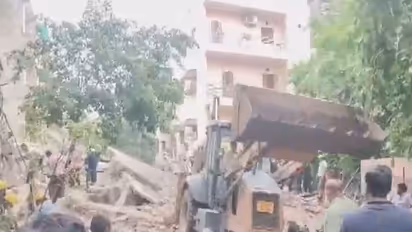 Visuals from the spot after an under- construction building collapsed in Delhi's Rohini Sector 16.(Photo/ANI)