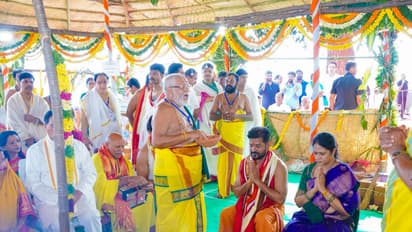 Revanth Reddy and his wife perform 'Maha Varuna Yagam' (Photo/Telangana CMO)