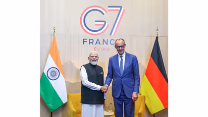 Prime Minister Narendra Modi meets German Chancellor Friedrich Merz on the sidelines of the G7 Summit in France (Photo/ANI)