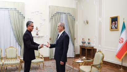 Indian Ambassador to Iran Vishwesh Negi presents his credentials to Iranian President Masoud Pezeshkian (Photo/X/@India_in_Iran)