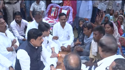MP CM Mohan Yadav and Union Minister Jyotiraditya Scindia meeting the families of Gwalior accident victims (Photo/ANI)