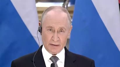 Russian President Vladimir Putin while adressing the joint press address with Prime Minister Narendra Modi (Photo/ANI)