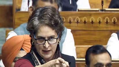 Congress MP Priyanka Gandhi speaks in Lok Sabha during ongoing winter session of Parliament. (Photo/ANI)