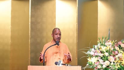 Uttar Pradesh CM Yogi Adityanath addresses during Uttar Pradesh Investment Roadshow in Yamanashi. (Photo/ANI)