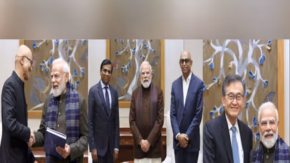 Cognizant, Microsoft and Intel CEOs meet PM Modi. (Photo: X/satyanadella/LipBuTan1/Cognizant)
