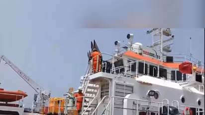 Offshore supply vessel Zaki Vision, which sought assistance to anchor safely at Kollam in Kerala (Photo/ANI)