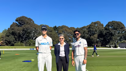 New Zealand A skipper Rhys Mariu (L) with India A captain Dhruv Jurel (R). (Photo: X/ @BCCI)