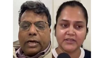 Sanjay Dwivedi, the father of Shubham Dwivedi, and Aishanya Dwivedi, the wife of the victim (Photo/ANI)