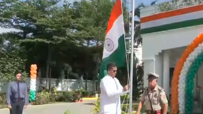 Trioura CM Manik Saha hoists Tricolour at residence (Photo: ANI)