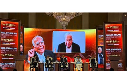 Senior Advocate Mahesh Jethmalani, Union Minister of Law and Justice Arjun Ram Meghwal, and Chief Justice of India (CJI) Surya Kant at the 6th edition of the Ram Jethmalani Memorial Lecture Series (Photo/ANI)
