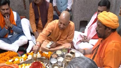 UP CM Yogi Adityanath performs Rudrabhishek at Barohiya Shiv Temple (Photo/ANI)
