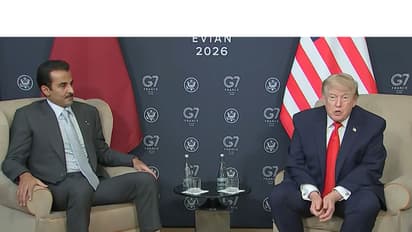 US President Donald Trump and Qatar's Emir Sheikh Tamim Bin Hamad Al-Thani during a bilateral meeting on the sidelines of the G7 summit in Evian-les-Bains, France. (Photo: X/@WhiteHouse)