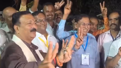 BJP candidate S V Sankanur celebrating his victory in the Karnataka Legislative Council elections (Photo/ANI)