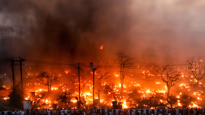 Fire breaks out in a slum area under Vikas Nagar station (Photo/ANI)