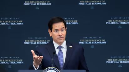 US Secretary of State Marco Rubio addressing the State Department ministerial on the resurgence of political terrorism (Photo/X@SecRubio)