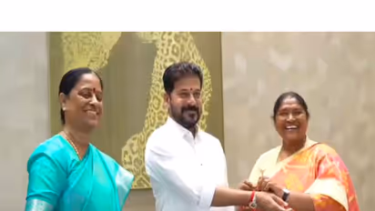 Telangana Ministers Konda Surekha and Anasuya Seethaka with CM Revanth Reddy (Photo/ANI)
