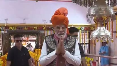 Prime Minister Narendra Modi offers prayers Devmogra Temple in Narmada