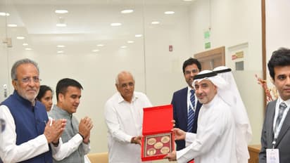 Gujarat CM Bhupendra Patel, Deputy CM Harsh Sanghavi and Henox IT & Data Centres CEO (Photo/Gujarat CMO)