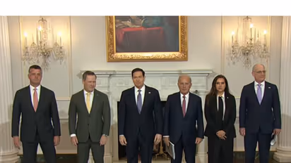 US Secretary of State Marco Rubio joins talks with Israeli envoy Yechiel Leiter and Lebanese envoy Nada Hamadeh Moawad at State Department (Photo/US Dept of state)