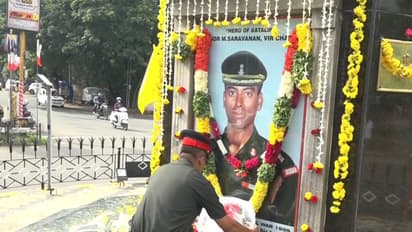 NCC officers and cadets offered flowers at memorial of Kargil hero Major Saravanan. (Photo/ANI)