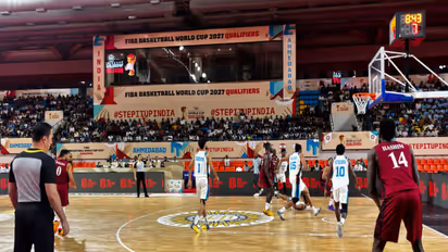 Players in action at the FIBA Basketball World Cup 2027 Asian Qualifiers Window 3 (Photo: Gujarat CMO)