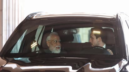 Crown Prince Al Hussein drives PM Modi to Jordan Museum (Photo/ANI)