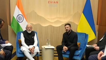 Prime Minister Narendra Modi with Ukrainian President Volodymyr Zelenskyy in a bilateral meeting on sidelines of G7 summit (Photo/ANI/DD)
