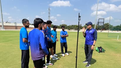 Anil Kumble interacting with young spinners. (Photo: @BCCI X)