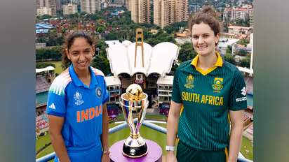 India Women skipper Harmanpreet Kaur (L) and South Africa Women captain Laura Wolvaardt (R). (Photo: X/@ICC)