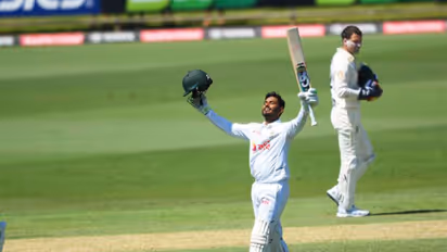 Bangladesh opener Tanzid Hasan Tamim celebrating after scoring his maiden Test century (Photo: X/@BCBtigers)
