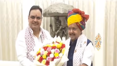 Rajasthan Chief minster Bhajan Lal Sharma and BJP national president Nitin Nabin (Photo/ANI)