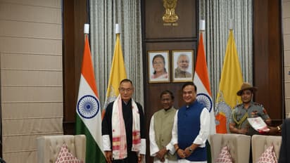 Bhutan PM Tshering Tobgay, Assam Governor Lakshman Acharya, and CM Himanta Biswa Sarma (Photo/X/@tsheringtobgay)