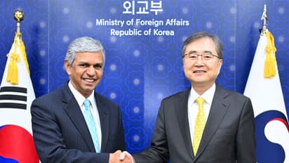 P Kumaran, Secretary (East) of the Ministry of External Affairs and Park Yoon-joo, First Vice Foreign Minister, Ministry of Foreign Affairs of ROK (Photo: X@FMChoHyun)