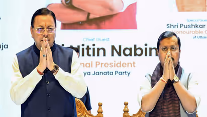 Uttarakhand Chief Minister Pushkar Singh Dhami and BJP National President Nitin Nabin (FilePhoto/ANI)